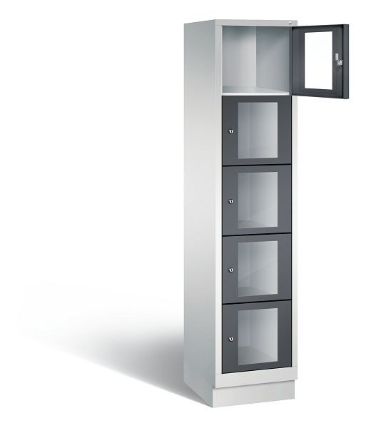 C+P lockerkast Classic, H1800xB420xD500mm, kleur: lichtgrijs / zwartgrijs, 8020A125 S10005