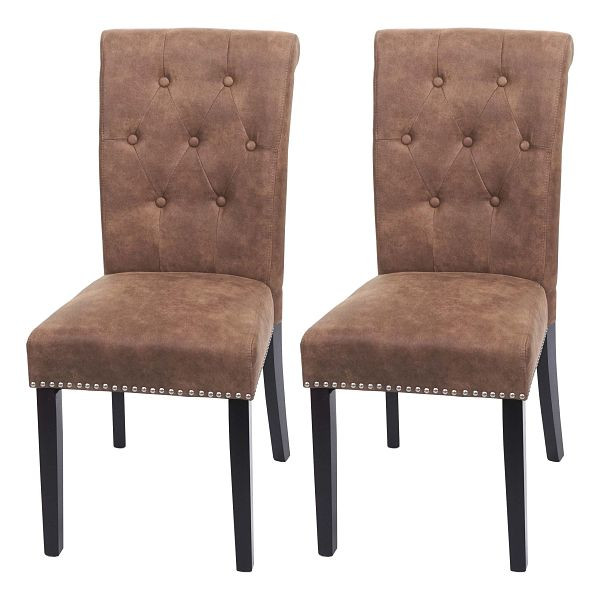 Mendler set van 2 eetkamerstoelen Chesterfield II, stoel keukenstoel, klinknagels, stof/textiel bruin, donkere poten, 82880