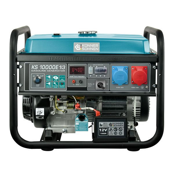 Könner & Söhnen 8000W benzine elektrische startstroomgenerator, 1x32A(230V)/1x16A(400V), 12V, voltregelaar, display, KS 10000E-1/3