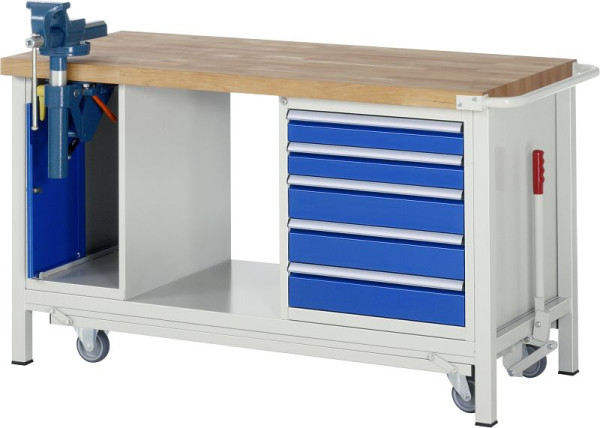 RAU neerlaatbare werkbank 8000 - model 8187, B1500 x D700 x H880 mm, 5 x lade afmeting L 2xH90, 3xH120 mm, 05-8187A6-157B4F.11