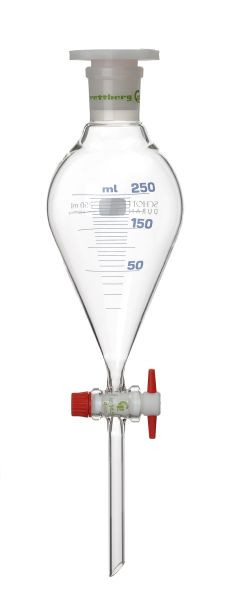 Rettberg scheitrechter, 2000 ml, peervormig, schaalverdeling, PTFE-sleutel NS 18,8/6 mm, PE-stop NS 29/32, 114112163