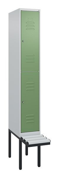 C+P dubbeldekskast Classic PLUS, 2120x300x815mm, 7035/6011, cilindersloten, met basisframe en zwevende zitting, 0803407-10 S10021