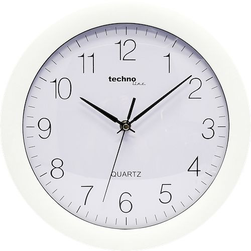 Technoline quartz wandklok wit, cijfers: dik, kunststof, afmetingen: Ø 30 cm, WT 7000 wit