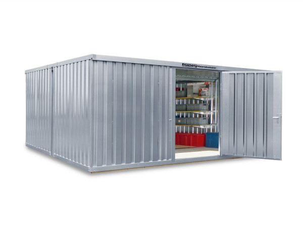 FLADAFI materiaalcontainer, combinatie MC 1540, verzinkt, gedemonteerd, met houten vloer, 5.080 x 4.340 x 2.150 mm