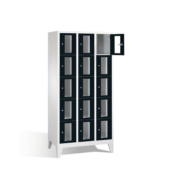C+P lockerkast Classic, H1850xB900xD500mm, kleur: lichtgrijs / zwartgrijs, 8010A305 S10005