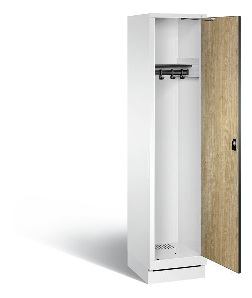 C+P garderobe Evolo, H1800xB420xD500mm, kleur: verkeerswit / decor eiken Sereno, 48020-12 S10427