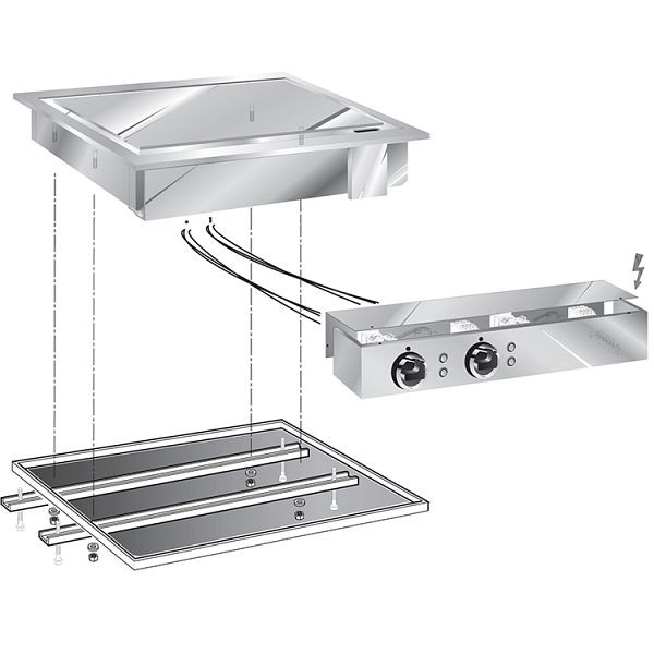 Gastro-Inox drop-in grillplaat 60cm, verchroomd bakoppervlak, 1/2 glad-1/2 gegroefd, 160.538
