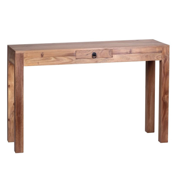 Wohnling consoletafel MUMBAI massief houten acacia console met 1 lade 120 x 40 cm landelijke stijl, WL1.454