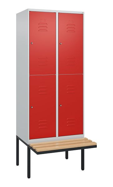 C+P dubbeldekskast Classic PLUS, 2 vakken, 2120x800x815mm, 7035/3020, cilindersloten, beukenhouten zitlatten, zitting, 0803407-22 S10092