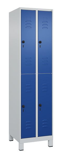 C+P Doppelstöckiger Spind Classic PLUS, Füße, 2 Abteile, 1950x500x500mm, 7035/5010, 080310-29 S10003