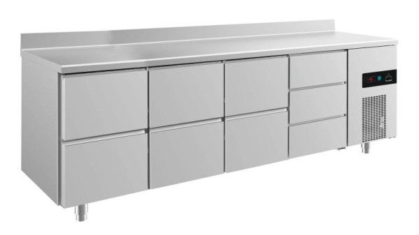 A&S Polarny koeltafel -2 tot +8°C met 3x twee laden en 1x drie laden rechts, 2330 x 700 x 850 mm, met opstaande rand, KT4ZZZDA
