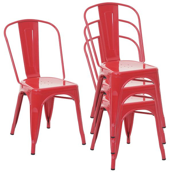 Mendler set van 4 stoelen HWC-A73, bistrostoel, stapelbaar, metaal industrieel design, stapelbaar, rood, 70793