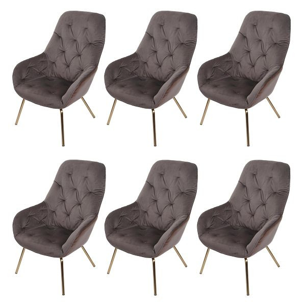 Mendler HWC-K26 set van 6 eetkamerstoelen, gestoffeerde stoelen, woonkamerstoelen, keukenstoelen met armleuningen, metaal, fluweel, lichtbruin, 6x89604
