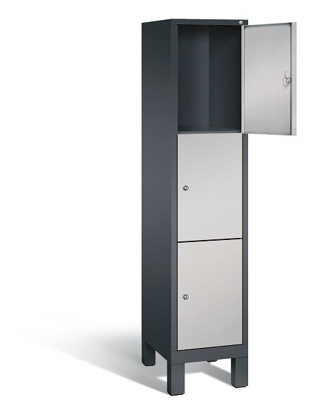 C+P lockerkast Evolo, H1850xB420xD500mm, kleur: zwart grijs/wit aluminium, 3 vakken, 48010-123 S10103