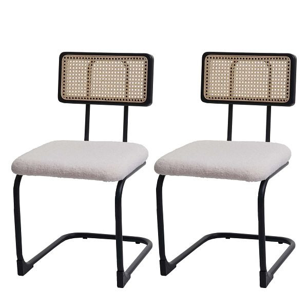 Mendler set van 2 sledestoelen HWC-K88, fauteuil, hout rotan metaal bouclé, stof/textiel wit, 97712