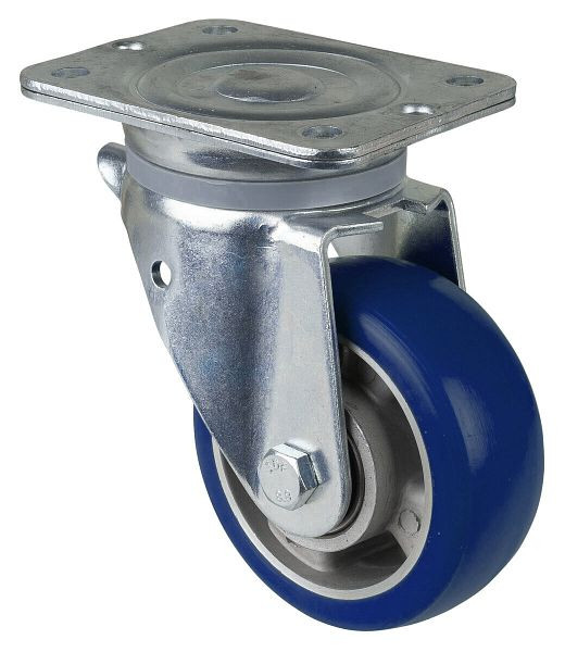 BS rollen zwaarlastwiel zwenkwiel, polyurethaan wiel 83 Shore, aluminium velg, kogellager, plaat, diameter: 125 mm, N100.B92.125