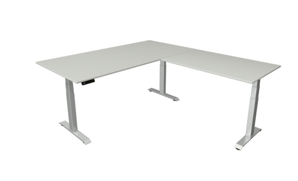 Kerkmann zit-statafel B 2000 x D 1000 mm met aanbouwelement 1200 x 800 mm, elektrisch in hoogte verstelbaar van 640-1290 mm, lichtgrijs, 10043311