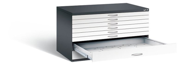 C+P platte archiefkast serie 7100_7200, H760xB1350xD960mm, kleur: zwartgrijs / verkeerswit, beugelgreep, 7201-200 S10274
