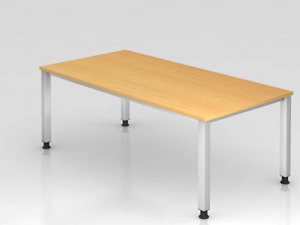 Hammerbacher bureau 4-poots vierkant 200x100cm beuken, rechthoekige vorm, VQS2E/6/S