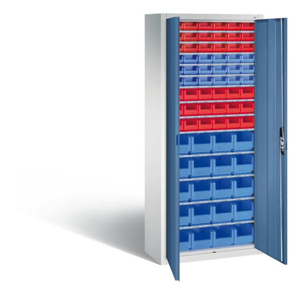 C+P tijdschriftenkast serie 13, H1690xB700xD300mm, kleur: lichtgrijs / verre blauw, verzonken handgreep, 133413-27 S10043