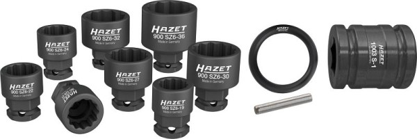 Hazet impact, dopsleutel voor machineschroevendraaier, dubbel zeskant, hol vierkant 12,5 mm, buitenzeskant 24 mm, aantal gereedschappen: 11, 900SZ6/11