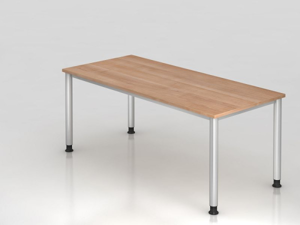 Hammerbacher bureau 4 voet rond 180x80cm walnoot/zilver, rechthoekige vorm, VHS19/N/S