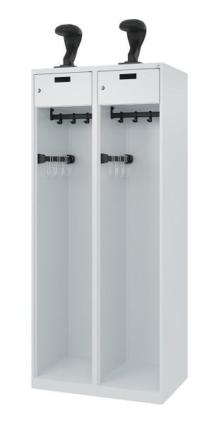 C+P Evolo brandweerkast, model PRAKTUS, 2 compartimenten, H1850B800T500 mm, lichtgrijs, helmhouder, 0492015-22 S10004