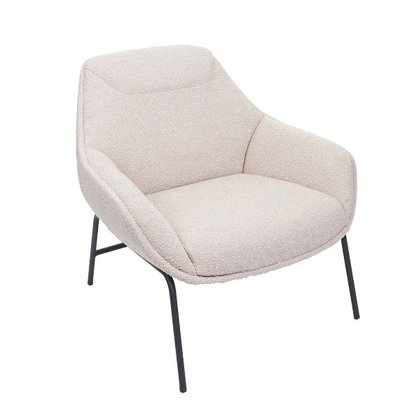 Mendler fauteuil HWC-J77, cocktailstoel, bouclé stof metaal, crème-beige, 83079