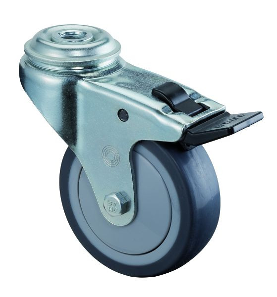 BS Wielen Apparaatwiel met rem, breedte 25 mm, Ø75 mm, tot 60 kg, grijs rubberen loopvlak, kogellager, VE = 4 stuks, A321.A85.075