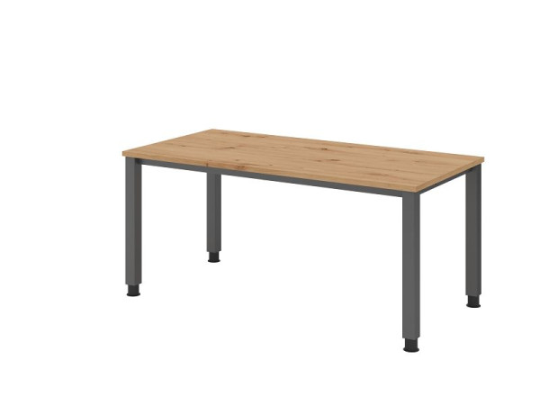 Hammerbacher bureau QS16, 160 x 80 cm, blad: knoestig eiken, 25 mm dik, 4-poots frame in grafiet (vergelijkbaar met RAL 7012), werkhoogte 68-83,5 cm, VQS16/R/G