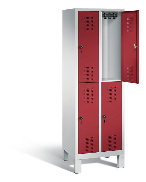 C+P locker dubbellaags Evolo, H1850xW610xD500mm, kleur: lichtgrijs/robijnrood, 48310-20 S10139