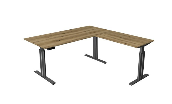 Kerkmann zit-statafel B 1800 x D 800 mm, met aanbouwelement 1000 x 600 mm, elektrisch in hoogte verstelbaar van 720-1200 mm, met geheugenfunctie, eiken, 10324855