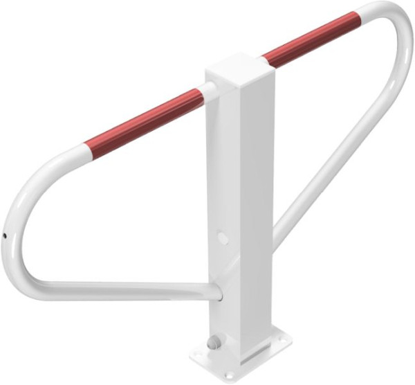 Schake slagboom neerklapbaar met ronde cilinder, zelfvergrendelend slot, voor plugbevestiging met bodemplaat, wit gecoat, 40770B