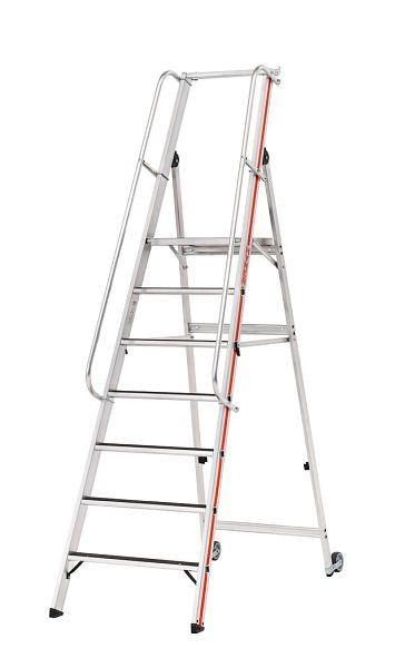 HYMER R13 platformladder met kantelrollen en lange leuning, 7 treden, stahoogte 1,65 m, 868107