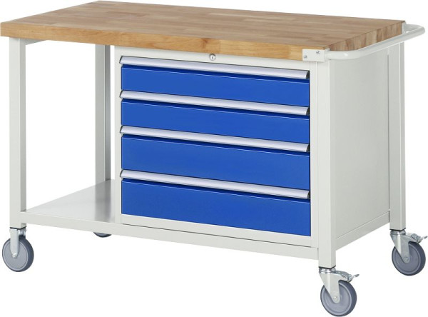 RAU verrijdbare werkbank serie 8000, 4 x XL laden, opbergplank, 1250x880x700 mm, 05-8262A6-127B4S.11