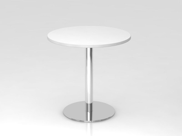 Hammerbacher vergadertafel 80cm rond wit/chroom, verchroomd frame, VSTF08/W/C