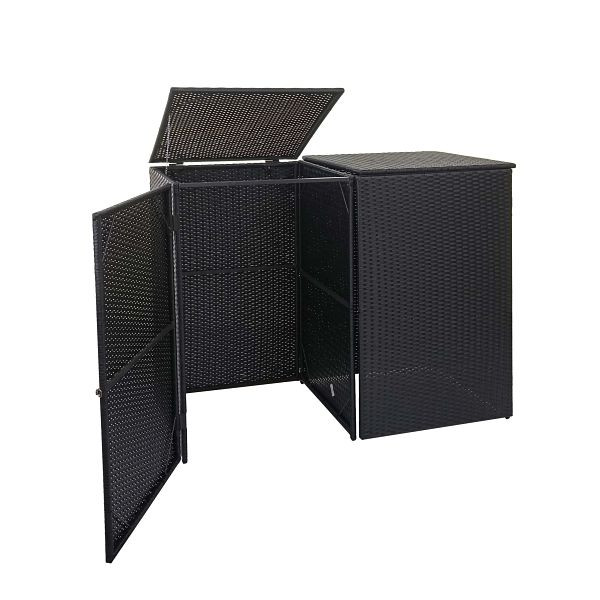Mendler HWC-E25 2-wielbakbekleding, vuilnisbak, vuilnisbakdeksel, polyrotan 2x120l, zwart, 65257