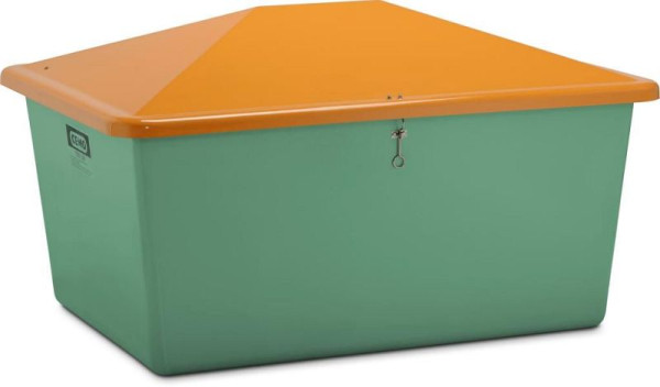 Cemo gritcontainer 1500 l, zonder uitnameopening, groene container, oranje deksel, afmetingen: 184 x 143 x 104 cm, 7443