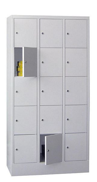 Pavoy Schließfachschrank mit Sockel 1850/500/900, 3b x 5h, Zylinderschloss, Abteilbreite 300, glatte Türen, 61265-353-401-910