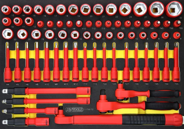 KS Tools 3/8"+1/2" geïsoleerde dopsleutelset met momentsleutel in schuimrubberen inzetstuk, 72-delig, 117.6172