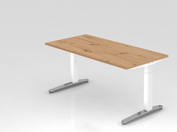 Hammerbacher bureau XB16, 160 x 80 cm, blad: knoestig eiken, 25 mm dik, 2 mm ABS rand, rechthoekige vorm, wit gepolijst, VXB16/R/WC