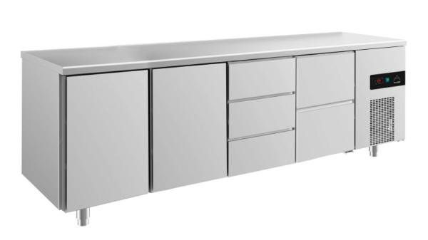 A&S Polarny koeltafel -2 tot +8°C met 2x deuren, 1x twee laden rechts en 1x drie laden midden rechts, 2330 x 700 x 850 mm, KT4TTDZ