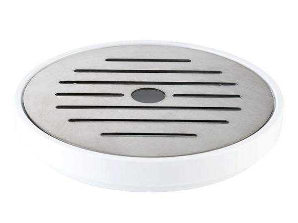 APS lekbak, 2 delen, Ø 9,5 cm, hoogte: 1,5 cm, melamine, wit, RVS rooster, 10851