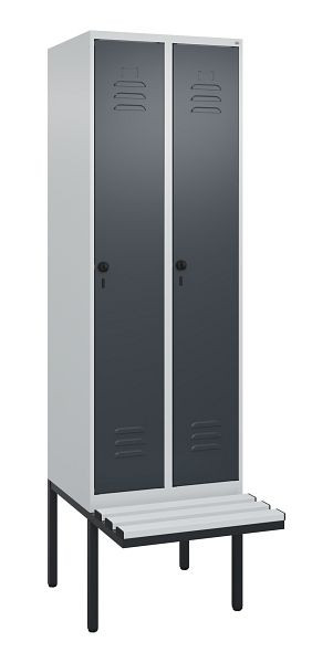 C+P Umkleidespind Classic PLUS, 2 Abteile, 2120x600x815mm, 7035/7016, Drehriegel, 3 Doppel-Haken, 0800407-20 S10040