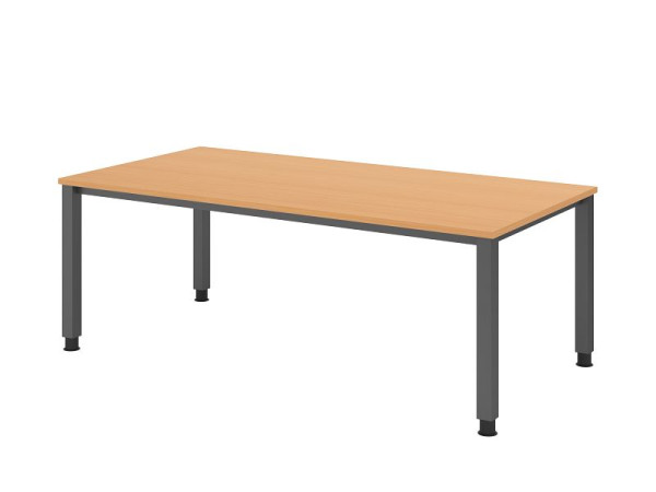 Hammerbacher bureau QS2E, 200 x 100 cm, blad: beukenhout, 25 mm dik, 4-poots frame in grafiet (vergelijkbaar met RAL 7012), werkhoogte 68-83,5 cm, VQS2E/6/G