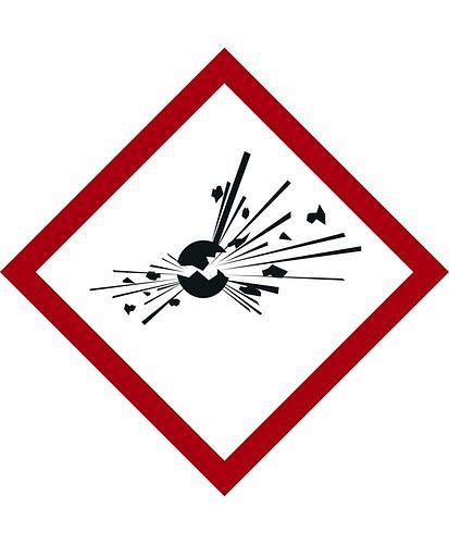 DENIOS GHS 01 bord, symbool "exploderende bom", folie, SK, 15 x 15 mm, verpakking: 5 vellen à 35 stuks, 285072