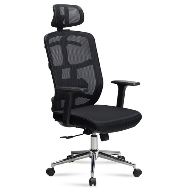 Amstyle bureaustoel zwart mesh bekleding, tot 120 kg met hoofdsteun, in hoogte verstelbaar met lendensteun, ergonomisch met wipfunctie, SPM1.450