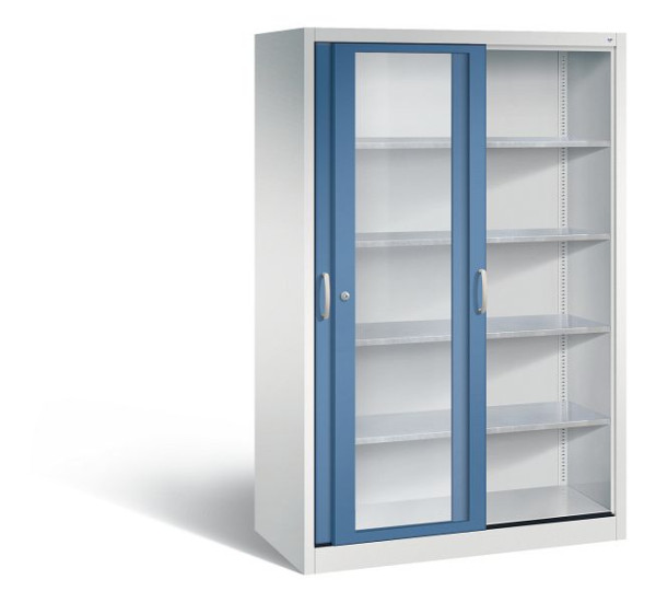 C+P schuifdeurkast Acurado, H1950xB1200xD600mm, kleur: lichtgrijs / verre blauw, beugelgreep, 2069-055 S10051