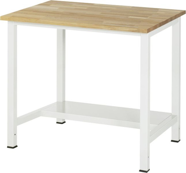 RAU werktafel serie 900, B1000 x D800 x H825 mm, massief beukenhouten blad, dikte 25 mm, met plank onder, diepte 320 mm, 03-900-3-B25-10.12