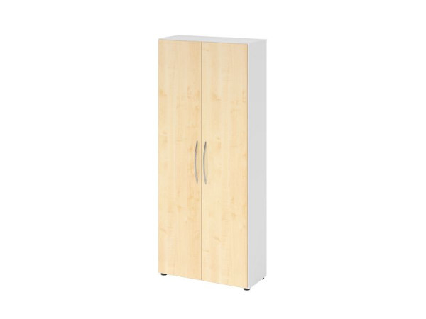 Hammerbacher kast 4100 BM, 5 OH, corpuskleur: wit / frontkleur: esdoorn, 80 x 34,6 x 188 cm (BxDxH), openingshoek 110°, gebogen handgreep BM, V4100/W/3/BM
